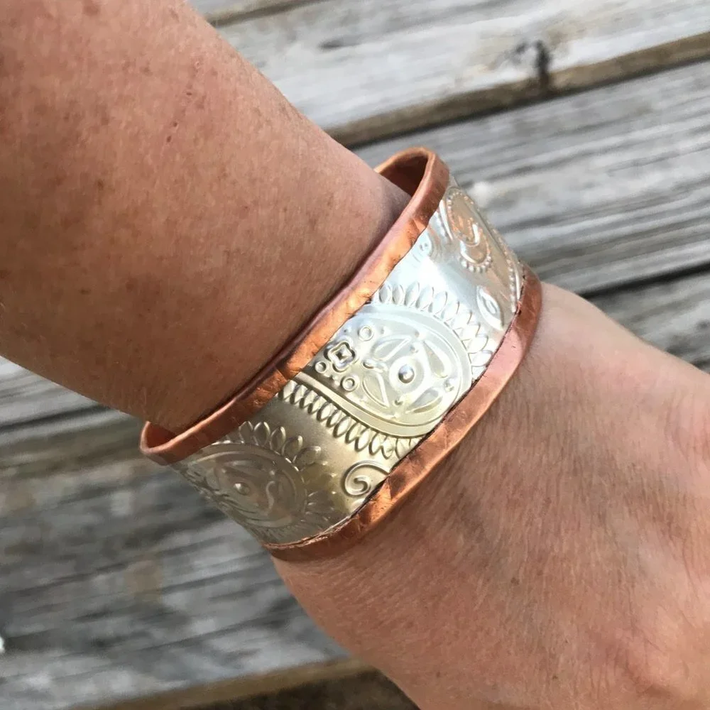 Paisley Sterling Silver Cowboy Copper Cuff Unisex Southwestern 925 Western Boho